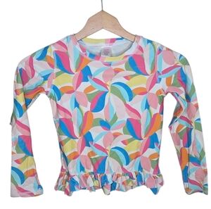 Ruffle Butts | Girls Colorful Tropical Adventure Ruffle Hem Rash Guard Size 7